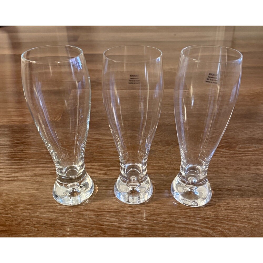 Set of 3 KROSNO Poland Crystal Bubble Pilsner Glasses Crate & Barrel